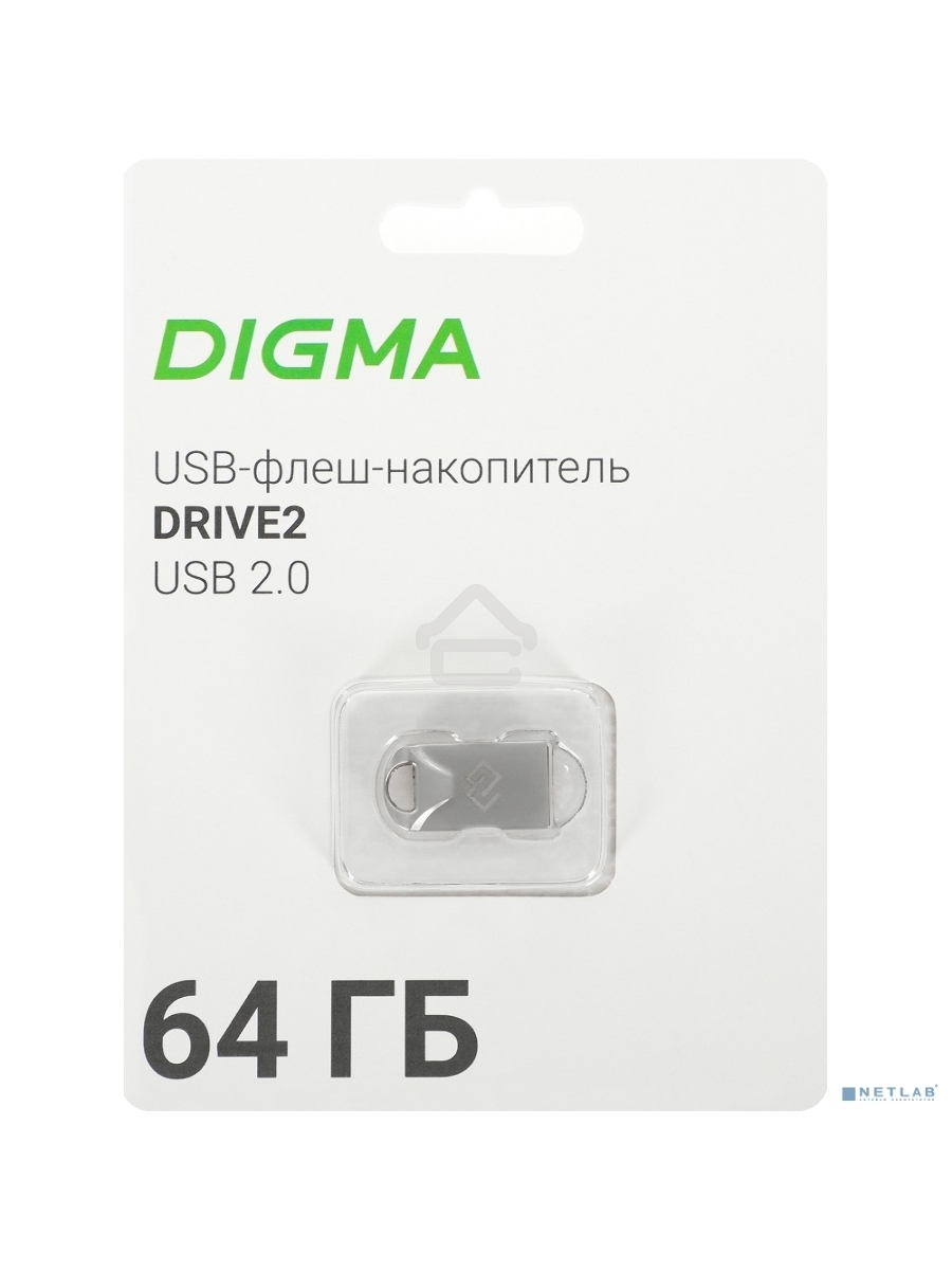 Флеш диск Digma 64Gb DRIVE2 DGFUM064A20SR USB2.0 серебристый