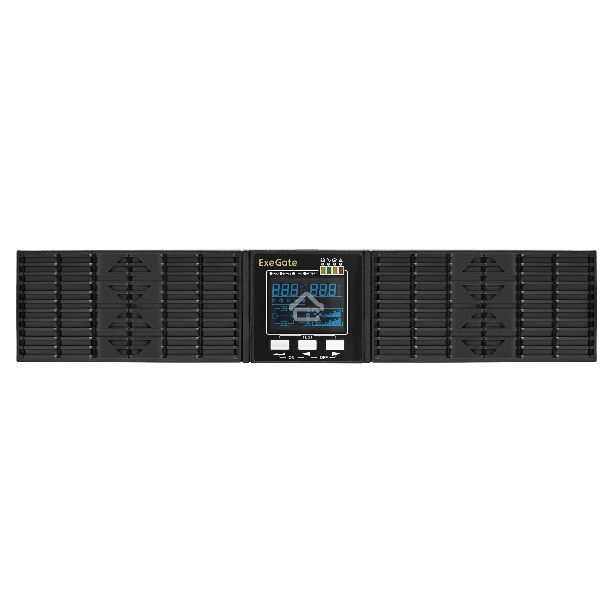 Источник бесперебойного питания On-line ExeGate EP285648RUS PowerExpert ULS-3000.LCD.AVR.C13.USB.RS232.SNMP.2U <3000VA/3000W, On-Line, PF=1, LCD, 6*IEC-C13, RS232, USB, SNMP-slot, Rackmount 2U/Tower, Black>