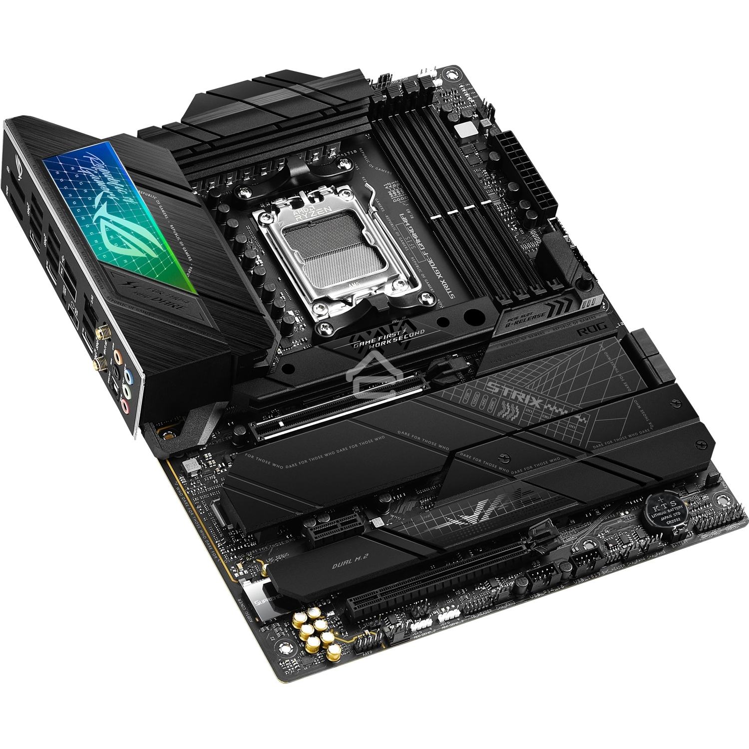 Материнская плата ASUS ROG STRIX X670E-F GAMING WIFI, AM5, AMD X670, 4xDDR5, 4xSATA, 4xM.2, 1xPCIe 5.0 x16, 1xPCIe 4.0 x4, 1xHDMI, 1xDP, 1x 2.5Gb LAN, 2xUSB-C 3.2 Gen 2, 2xUSB-C 3.2 Gen 2x2, 2xUSB-A 2.0, 7xUSB-A 3.2 Gen 2, 5x3.5 мм, 7.1, ATX