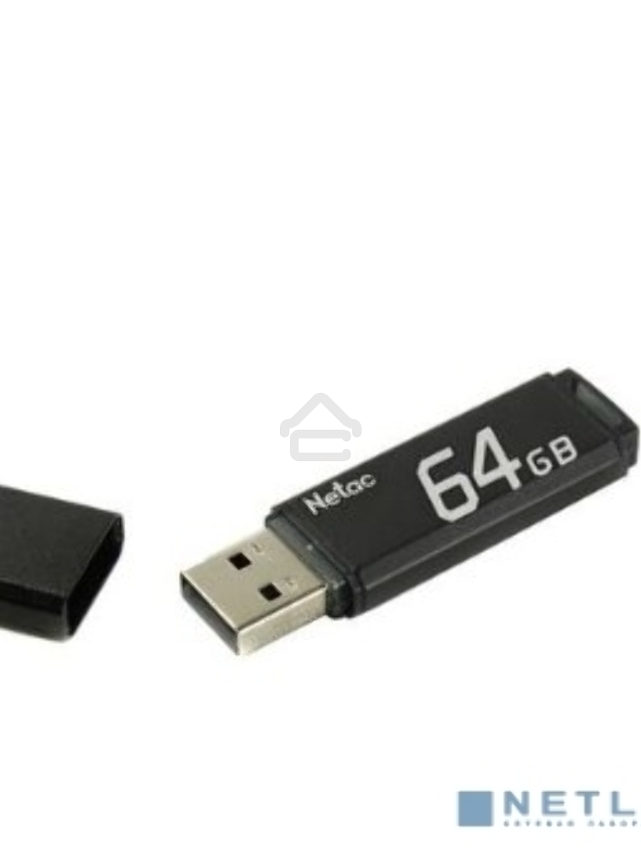 Флеш диск Netac U351 64Gb <NT03U351N-064G-20BK>, USB2.0, с колпачком, металлическая чёрная