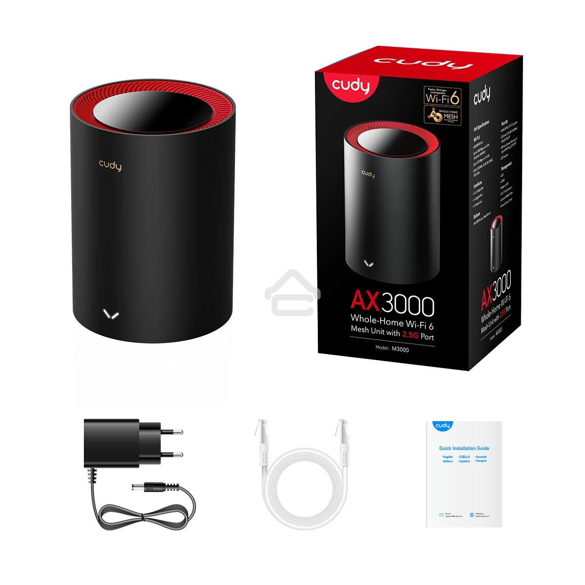 Бесшовный Mesh роутер Cudy M3000(1-PACK) AX3000 10/100/1000/2500BASE-T, белый