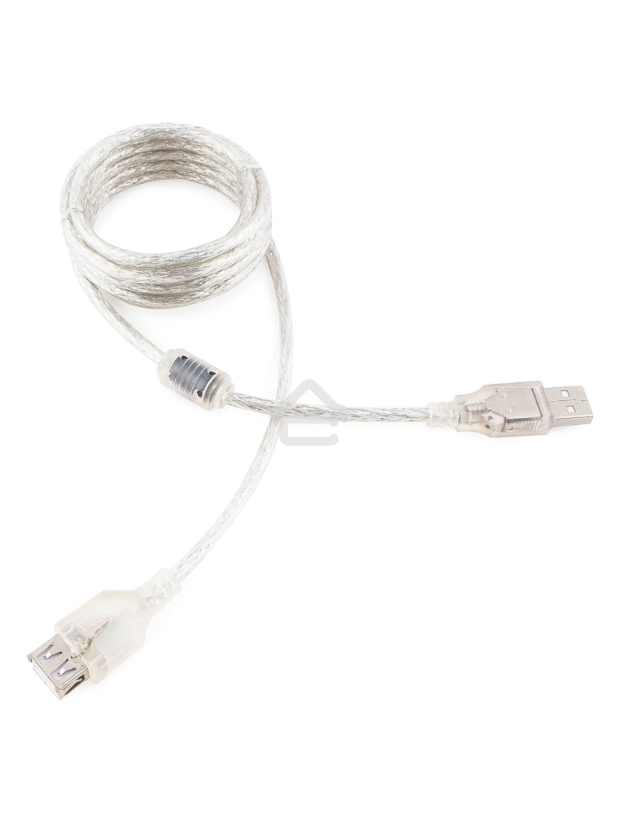 Кабель удлинитель USB2.0 Pro Cablexpert CCF-USB2-AMAF-TR-2M, AM/AF, 2м, экран, 2феррит.кольца, прозрачный, пакет