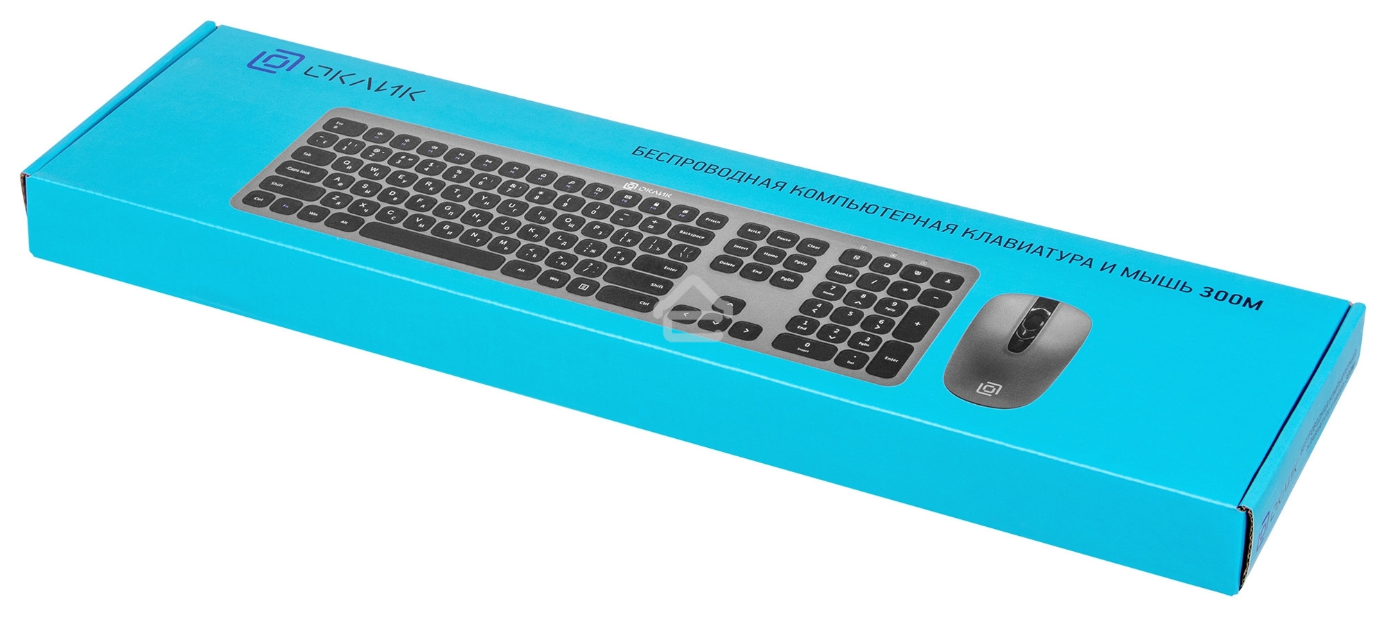 Клавиатура + мышь Оклик 300M клав:серый мышь:серый/черный USB беспроводная slim