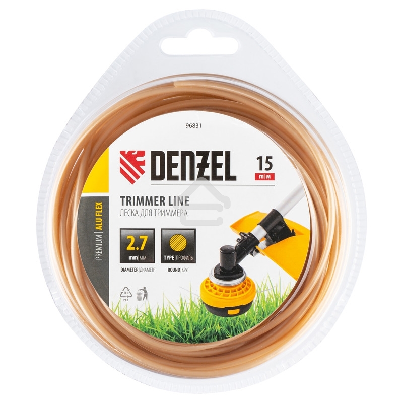 Леска для триммера Denzel армированная алюминием круглая, 2,7мм х 15м, блистер ALUFLEX