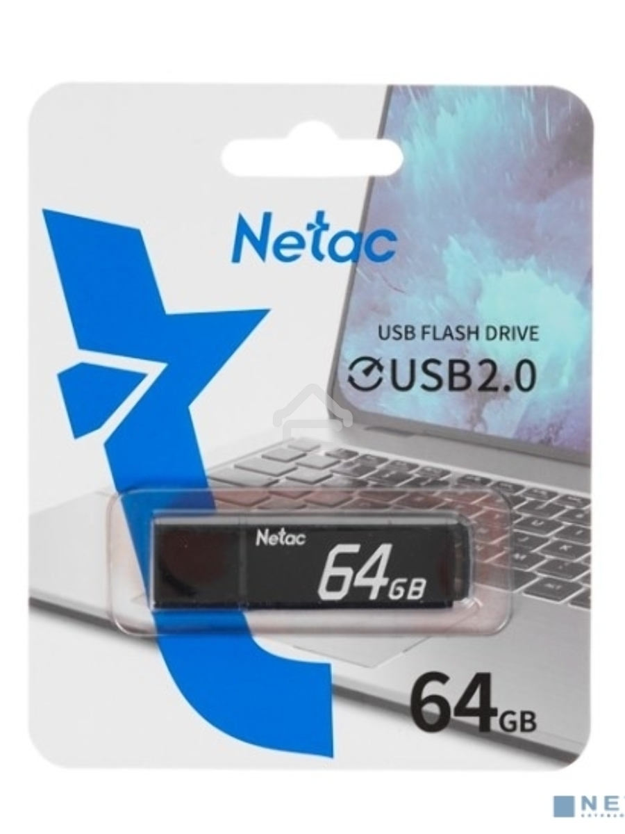 Флеш диск Netac U351 64Gb <NT03U351N-064G-20BK>, USB2.0, с колпачком, металлическая чёрная