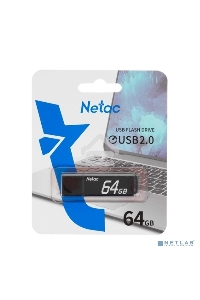 Флеш диск Netac U351 64Gb <NT03U351N-064G-20BK>, USB2.0, с колпачком, металлическая чёрная