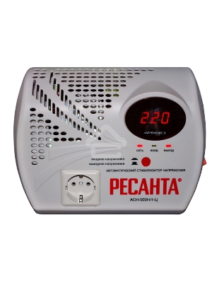 Стабилизатор напряжения Ресанта АСН- 500 Н/1-Ц  63/6/9 Стабилизатор {220В±8%, Габариты 260х200х110, Вес 2,6кг}