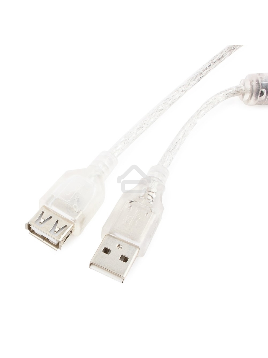 Кабель удлинитель USB2.0 Pro Cablexpert CCF-USB2-AMAF-TR-2M, AM/AF, 2м, экран, 2феррит.кольца, прозрачный, пакет