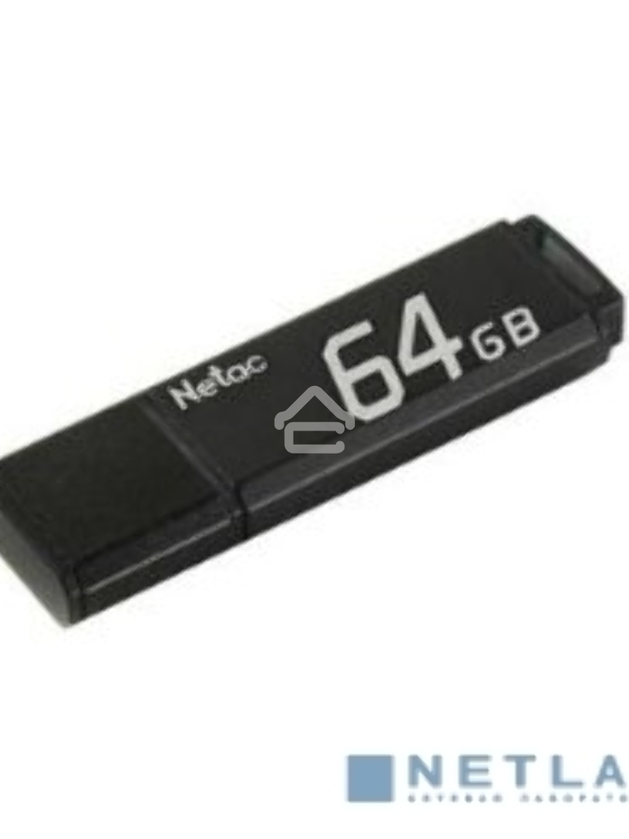 Флеш диск Netac U351 64Gb <NT03U351N-064G-20BK>, USB2.0, с колпачком, металлическая чёрная