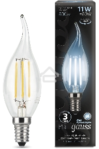 Лампа филам. Gauss Filament 11Вт цок.:E14 свеча 220B св.свеч.бел.нейт. CF35 (упак.:10шт) (104801211)
