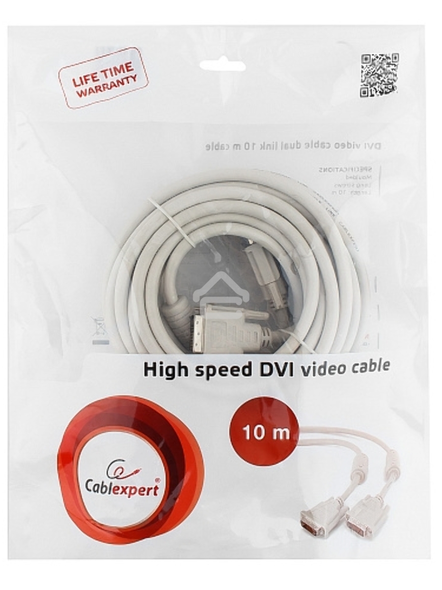 Кабель DVI-D dual link Gembird/Cablexpert CC-DVI2-10M, 25M/25M, 10м, экран, феррит.кольца, пакет
