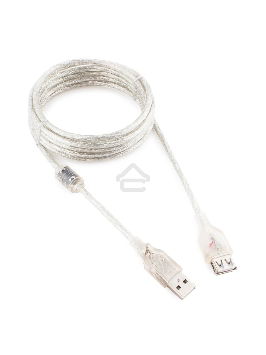 Кабель Cablexpert USB2.0 Pro, AM/AF, 3м, экран, 2 феррит.кольца, прозрачный (CCF-USB2-AMAF-TR-10)