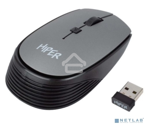 Мышь беспроводная HIPER HOMW-081 серый, 1600 dpi, радиоканал, USB, кнопки - 4