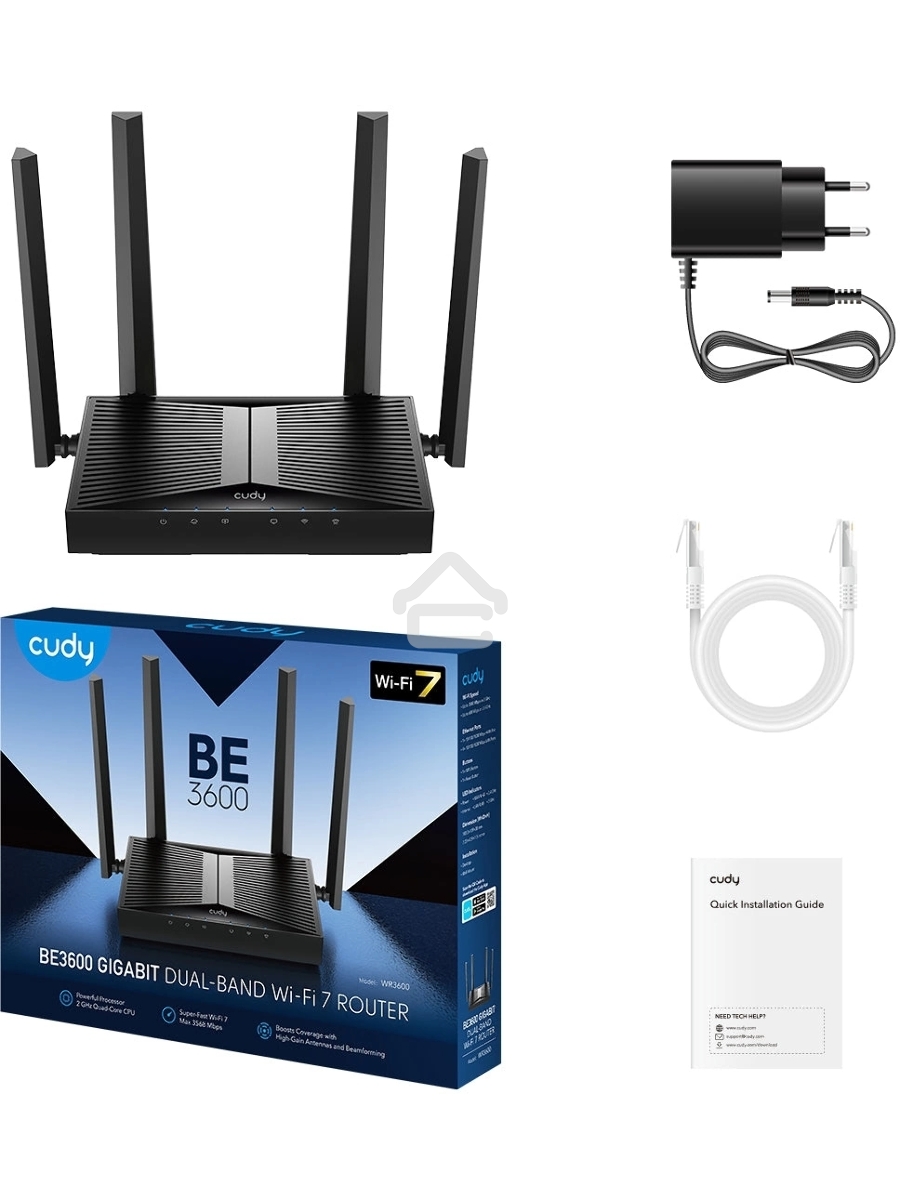 Маршрутизатор Cudy BE3600 Gigabit Dual Band Wi-Fi 7 Mesh Router, Chipset Broadcom, 802.11be/ax/ac/a/b/g/n, 2882Mbps at 5GHz + 688Mbps at 2.4GHz, 5 x 10/100/1000Mbps Ports, 4 x 5dBi fixed antennas, WiFi router/AP/ Repeater/WISP Mode, PPTP/L2TP/OpenVPN/Wire