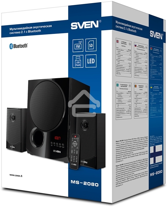 Акустическая система 2.1 SVEN MS-2080 / 70 Watt / ~220V 50Hz / FM-тюнер, USB/ SD, дисплей / BLUETOOTH / ПДУ / Black
