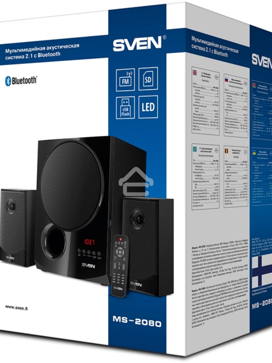 Акустическая система 2.1 SVEN MS-2080 / 70 Watt / ~220V 50Hz / FM-тюнер, USB/ SD, дисплей / BLUETOOTH / ПДУ / Black