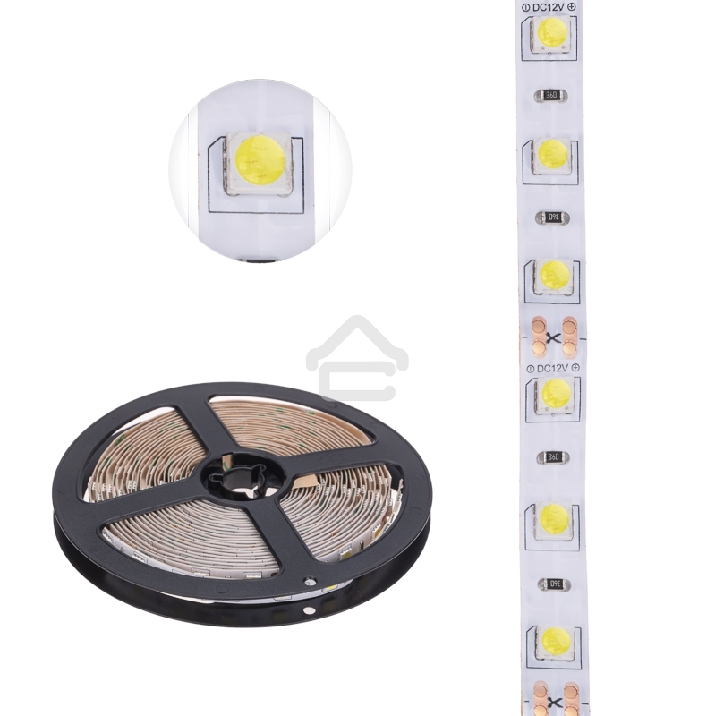 Лента светодиодная 5 м 12 В 5050 6500 К IP23 60 LED/м для БП с клеммами LAMPER