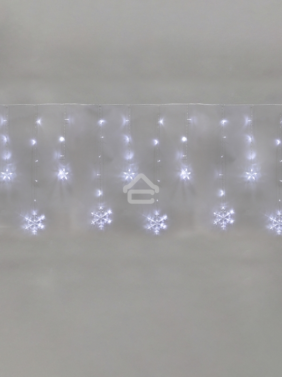 Гирлянда Бахрома со снежинками 2,4х0,9м, 150LED, белый, с контроллером 8 режимов, 230В NEON-NIGHT