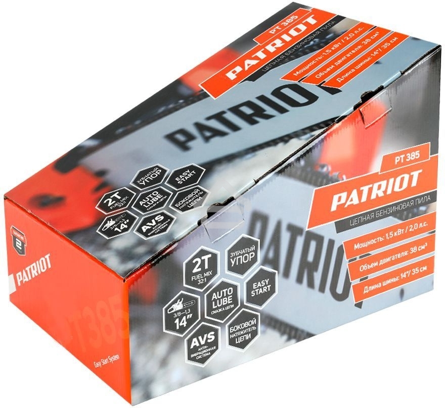 Пила цепная бензиновая PATRIOT PT 385, 38cc, 2.0л.с., шина 14