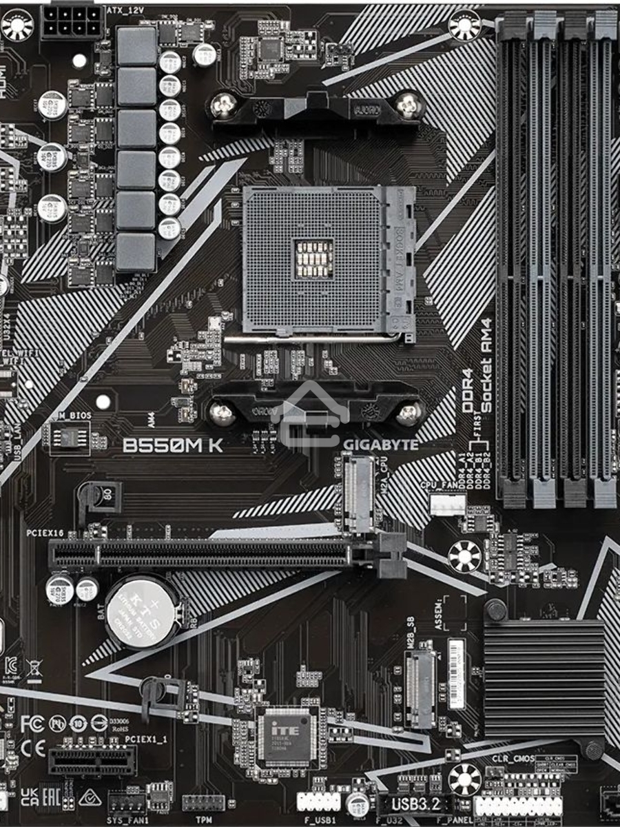 Материнская плата Gigabyte B550M K, AM4, AMD B550, 4xDDR4, 4xSATA, 2xM.2, 1xPCIe 4.0 x16, 1xPCIe x1, 1xHDMI, 1xDP, 1x 1Gb LAN, 4xUSB-A 3.2 Gen 1, 4xUSB-A 2.0, 3x3.5 мм, 7.1, mATX