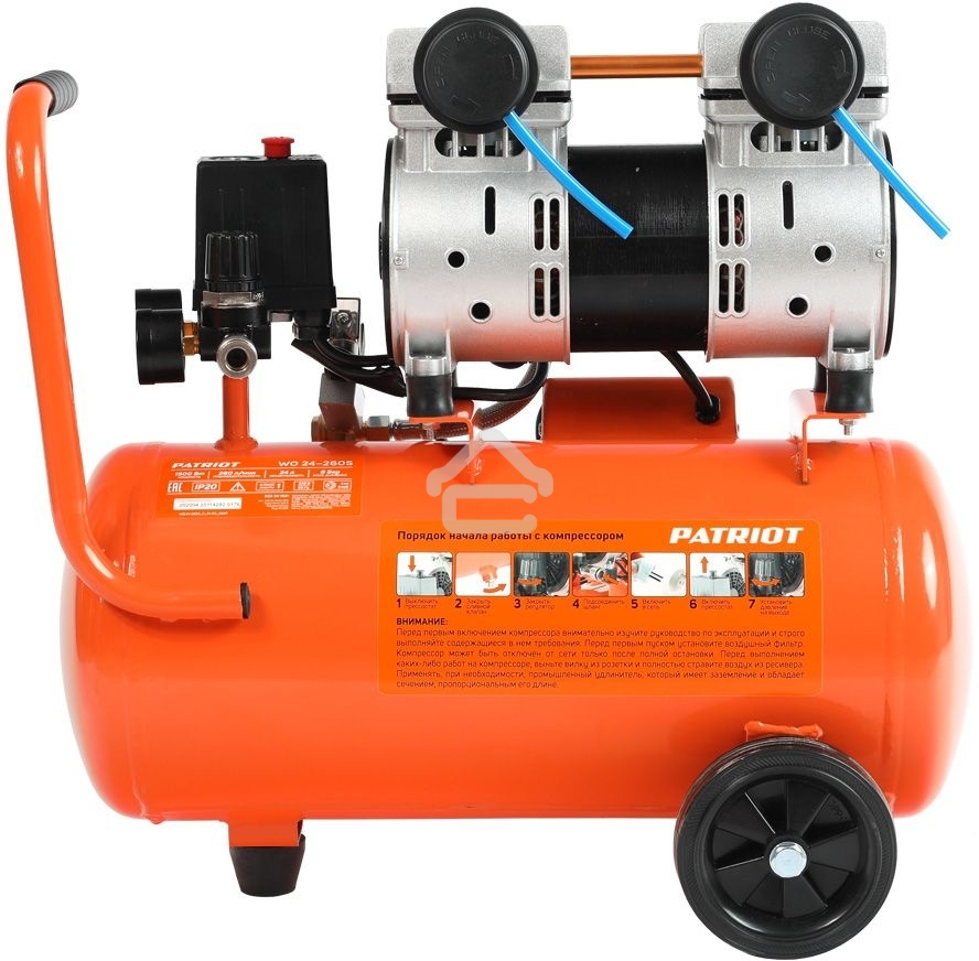 Компрессор Patriot поршневой безмасляный WO 24-260S, 260 л/мин, 8 бар, 1500 Вт, 24 л, быстросъемный 1/4