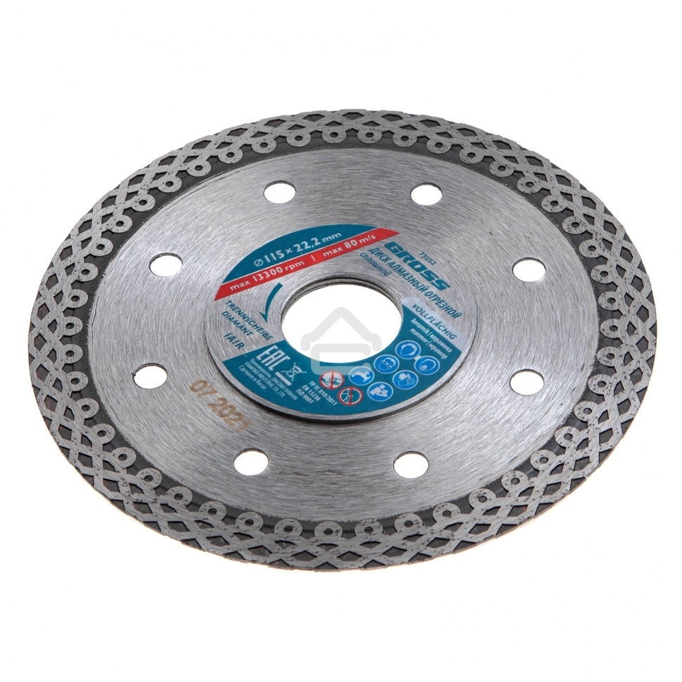 Диск алмазный Gross ф115х22,2мм, тонкий, сплошной (Jaguar), мокрое резание