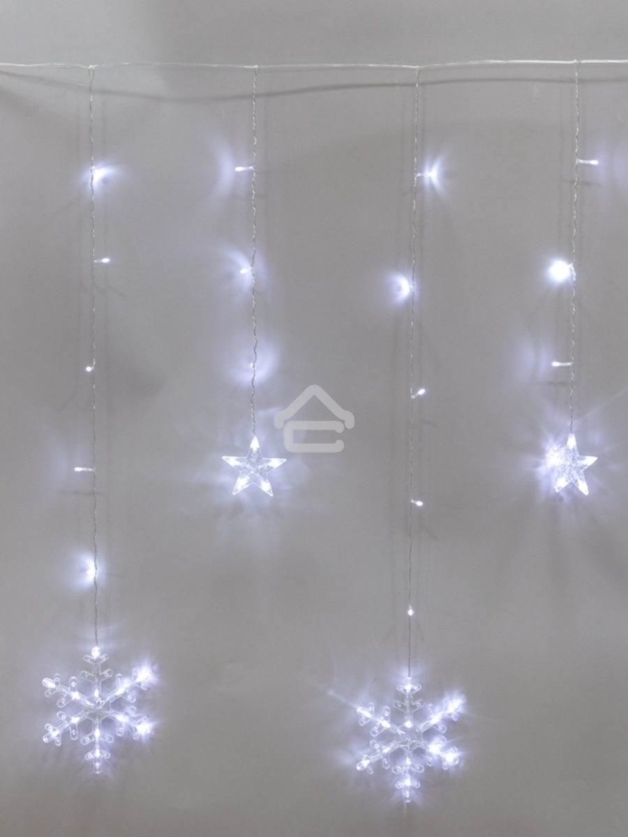 Гирлянда Бахрома со снежинками 2,4х0,9м, 150LED, белый, с контроллером 8 режимов, 230В NEON-NIGHT