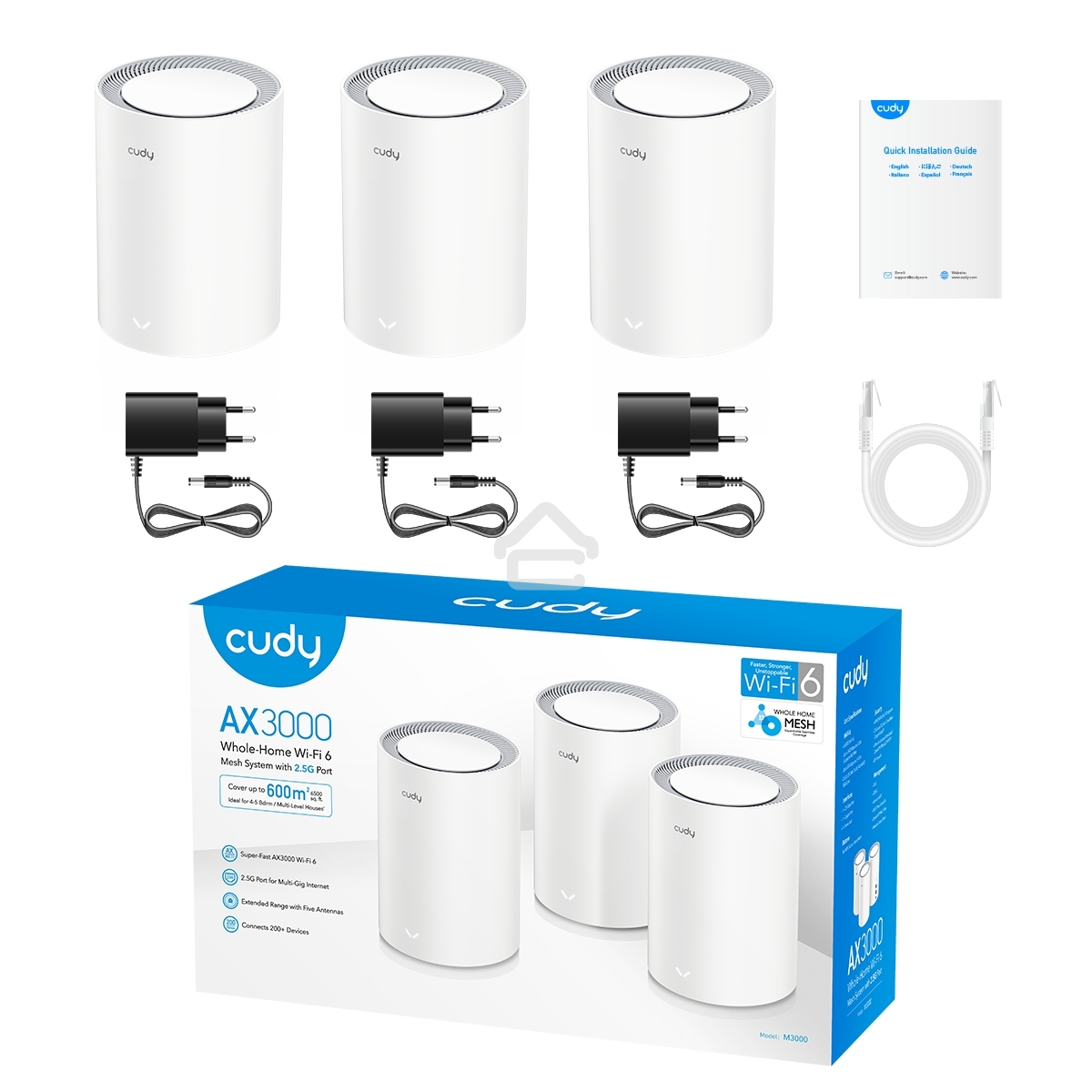 Wi-Fi Mesh-система/ AX3000 Wi-Fi 6 Mesh 2.5G Solution 3-Pack, Dual-Band, Chipset MT7981BA+MT7976CN+RTL8221B, 802.11ax/ac/a/b/g/n, 2402Mbps at 5GHz + 574Mbps at 2.4GHz, 2.5G WAN+GE LAN, 5 internal antennas, MU-MIMO, DDNS, Zerotier/Wireguard/OpenVPN/IPSec/L