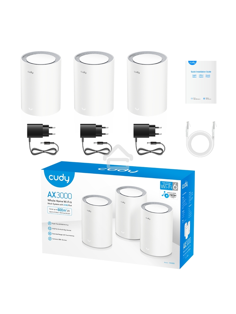 Wi-Fi Mesh-система/ AX3000 Wi-Fi 6 Mesh 2.5G Solution 3-Pack, Dual-Band,  Chipset MT7981BA+MT7976CN+RTL8221B, 802.11ax/ac/a/b/g/n,  2402Mbps at 5GHz + 574Mbps at 2.4GHz,  2.5G WAN+GE LAN, 5 internal antennas,  MU-MIMO, DDNS, Zerotier/Wireguard/OpenVPN/IPS