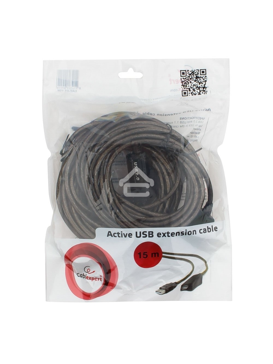Кабель удлинитель USB 2.0 активный Cablexpert UAE-01-15M, AM/AF, 15м