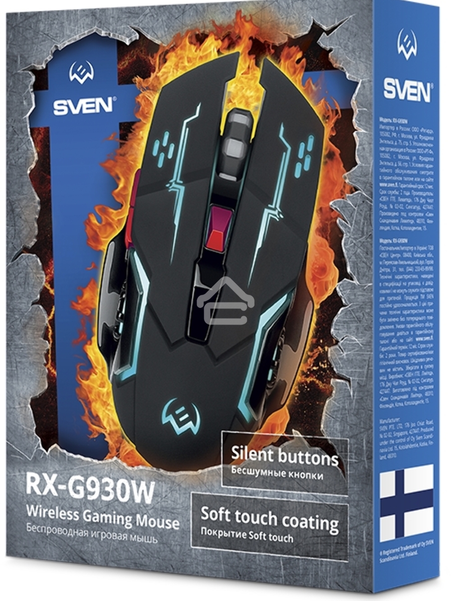 Мышь беспроводная SVEN RX-G930W черный, 2400 dpi, радиоканал, USB, кнопки - 6