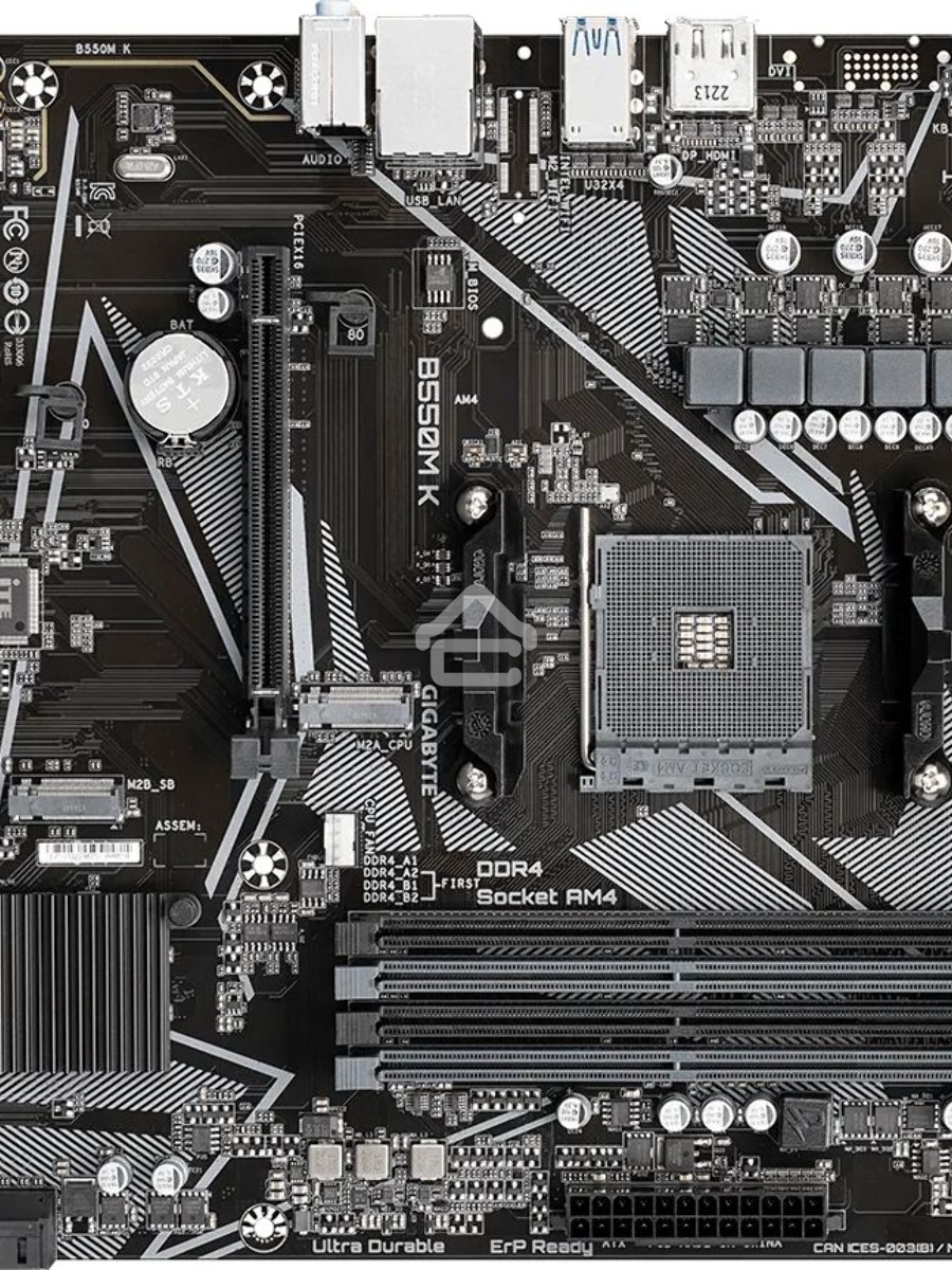 Материнская плата Gigabyte B550M K, AM4, AMD B550, 4xDDR4, 4xSATA, 2xM.2, 1xPCIe 4.0 x16, 1xPCIe x1, 1xHDMI, 1xDP, 1x 1Gb LAN, 4xUSB-A 3.2 Gen 1, 4xUSB-A 2.0, 3x3.5 мм, 7.1, mATX