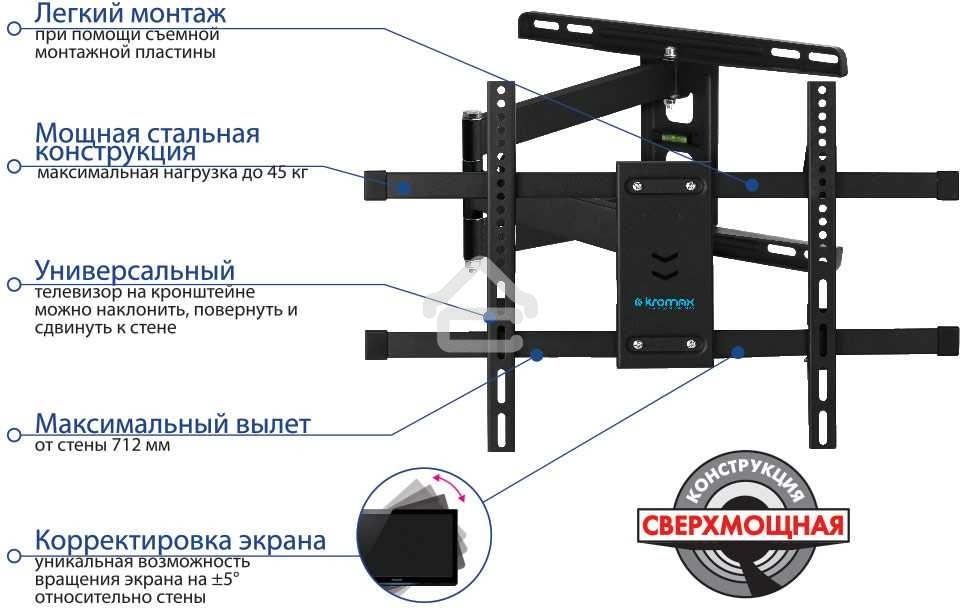 Настенный кронштейн Kromax DIX-20 черный для LED/LCD телевизоров Диагональ экрана (дюймы): 22