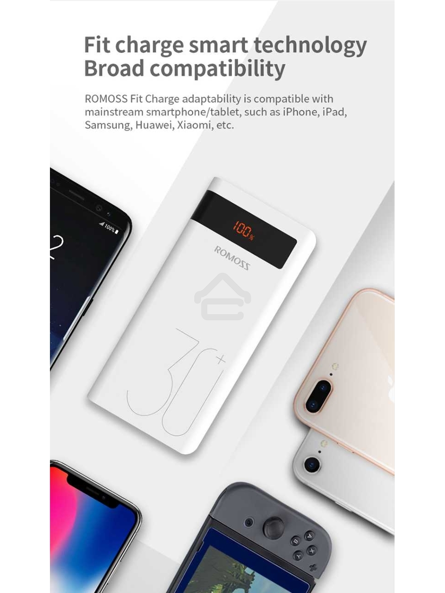 Мобильный аккумулятор Romoss PHP30 Pro (Sense 8P+) Li-Pol 30000mAh 3A+2.1A белый 2xUSB