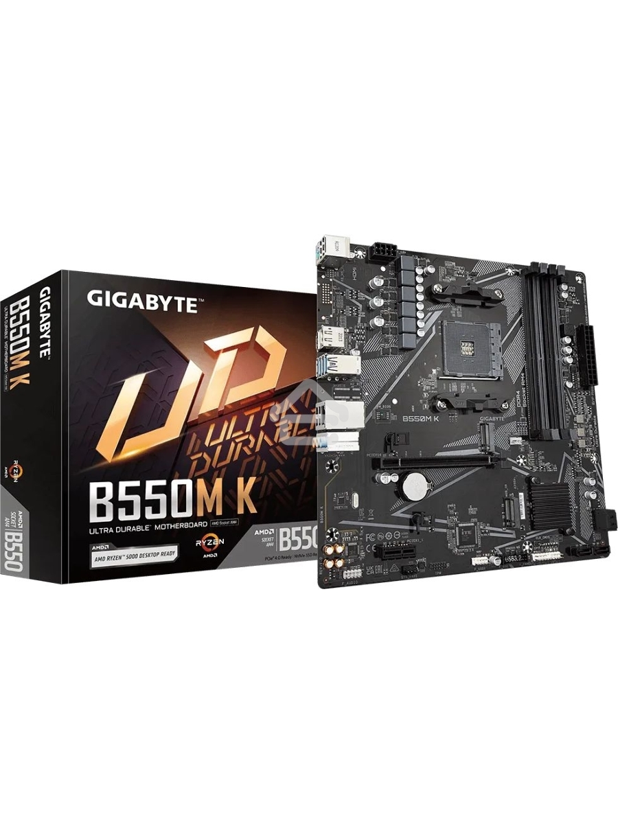 Материнская плата Gigabyte B550M K, AM4, AMD B550, 4xDDR4, 4xSATA, 2xM.2, 1xPCIe 4.0 x16, 1xPCIe x1, 1xHDMI, 1xDP, 1x 1Gb LAN, 4xUSB-A 3.2 Gen 1, 4xUSB-A 2.0, 3x3.5 мм, 7.1, mATX
