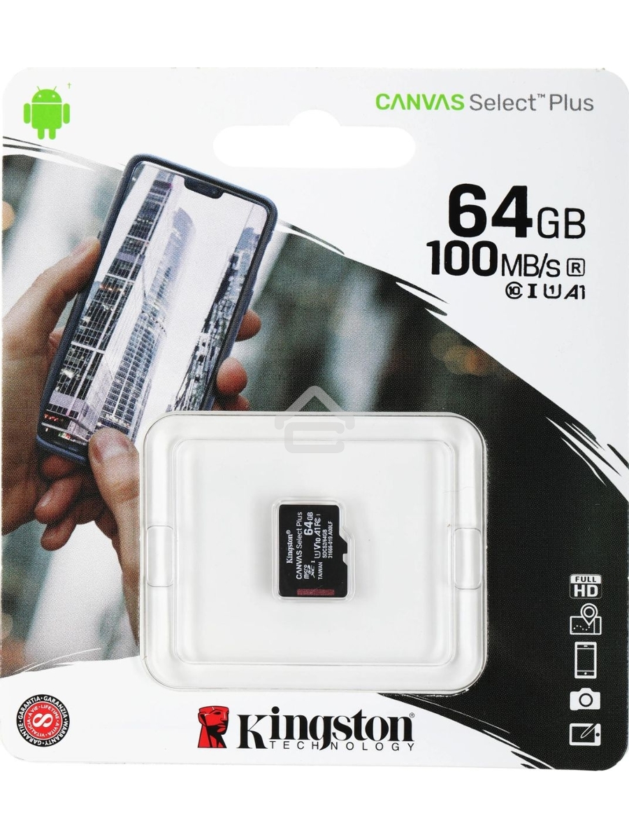 Флеш карта microSDHC 64GB microSDXC Class10 Kingston <SDCS2/64GBSP> Class10 UHS-I Canvas Select up to 100MB/s