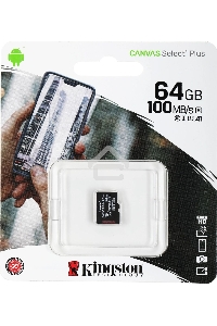 Флеш карта microSDHC 64GB microSDXC Class10 Kingston <SDCS2/64GBSP> Class10 UHS-I Canvas Select up to 100MB/s