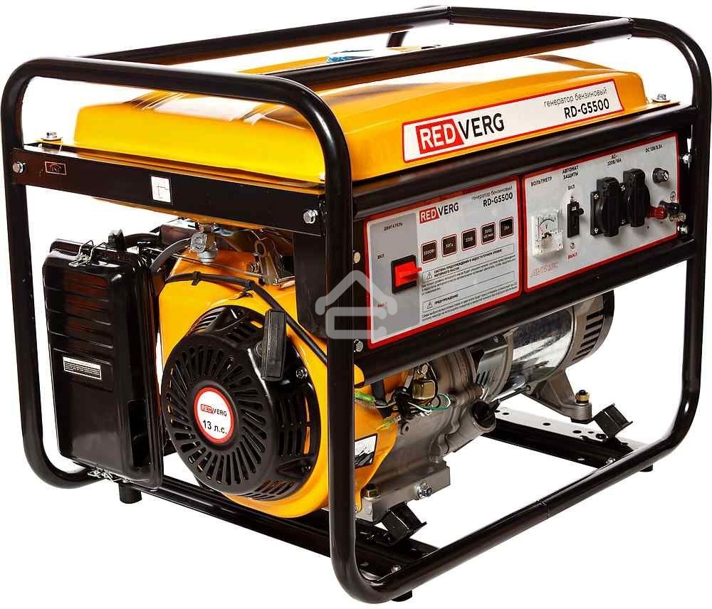 Генератор бензиновый RedVerg RD-G5500. 13,0л.с; 389куб.см; GM188F; запуск- ручной; бак- 25л,5,0кВт, макс.- 5,5кВт; 220В;