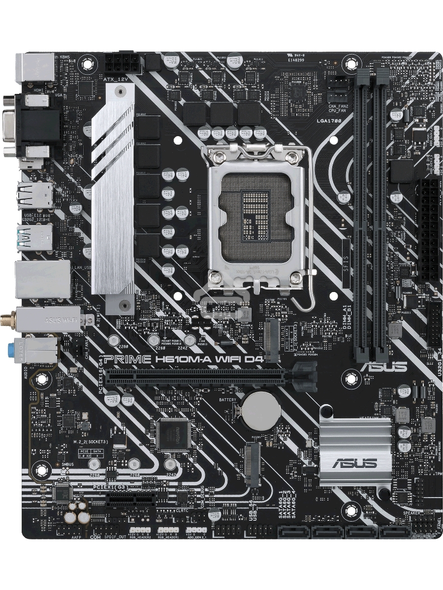 Материнская плата ASUS PRIME H610M-A WIFI D4, LGA 1700, Intel H610, 2xDDR4, 4xSATA, 2xM.2, 1xPCI-E 4.0 x16, 1xHDMI, 1xDisplayPort, 1x 1Gb LAN, 2xUSB-A 3.2 Gen 2, 4xUSB-A 2.0, 3x3.5 мм, 7.1, Micro-ATX