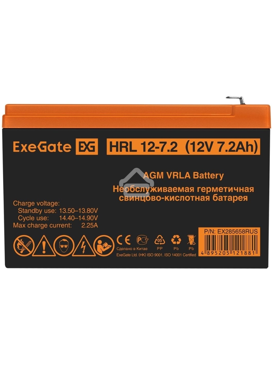 Батарея ExeGate EX285658RUS HRL 12-7.2 (12V 7.2Ah, 1227W, клеммы F2)