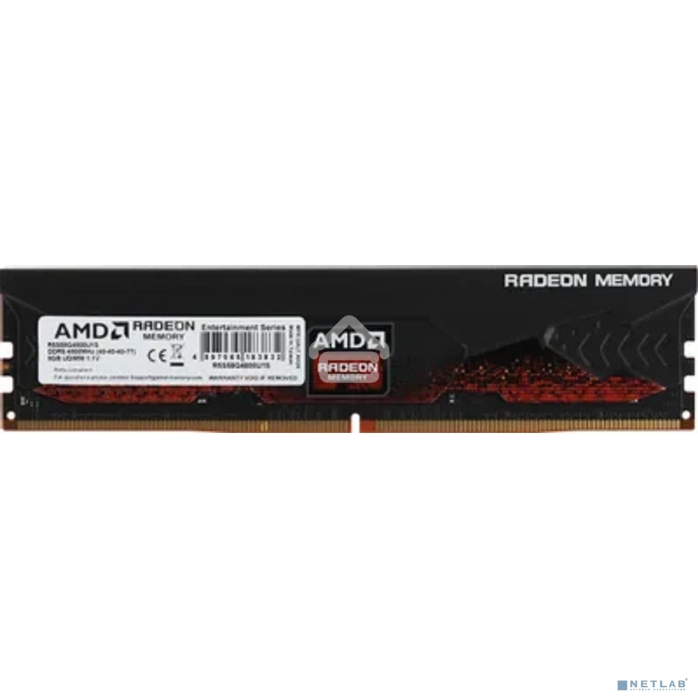 Оперативная память AMD Radeon R5, DDR5, 8GB (1x8GB), 4800MHz, CL40, DIMM, с радиатором, черный/красный