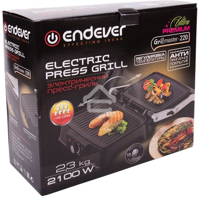 Электрический пресс-гриль Endever Grillmaster 220, серебристый/черный