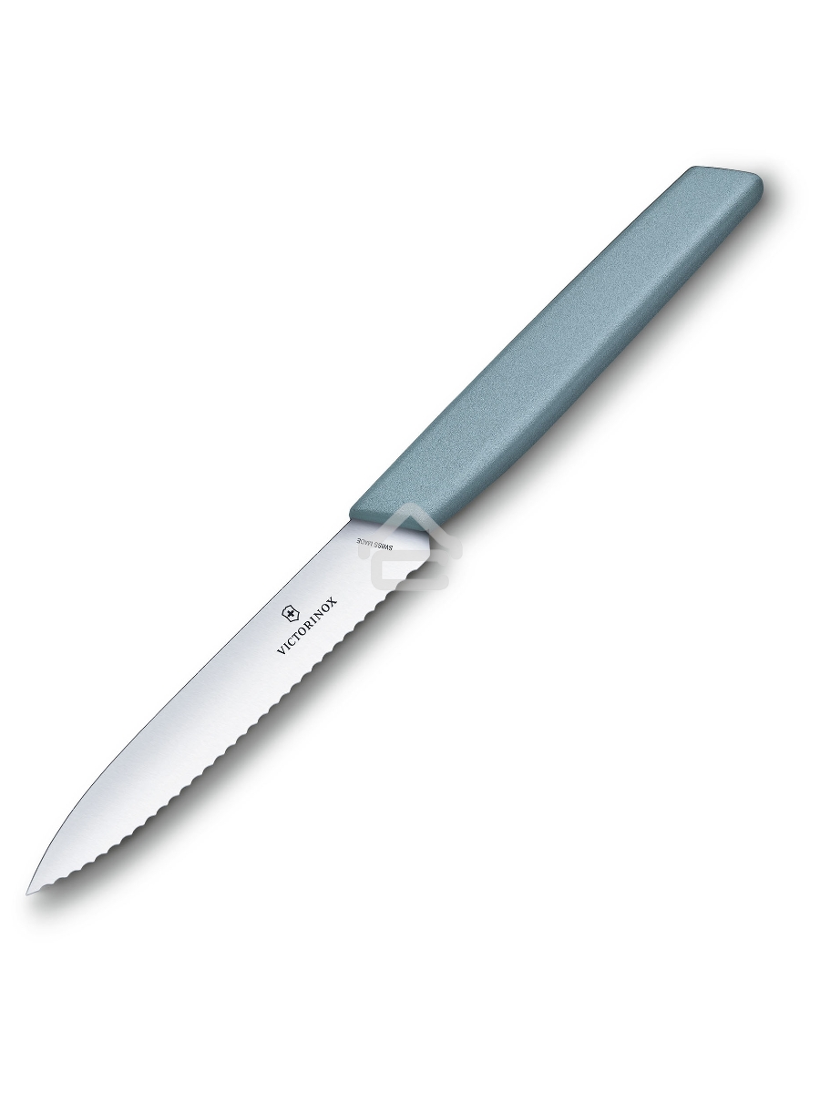 Нож кухонный Victorinox Swiss Modern (6.9006.10W21) стальной разделочный лезв.100мм серрейт. заточка серый