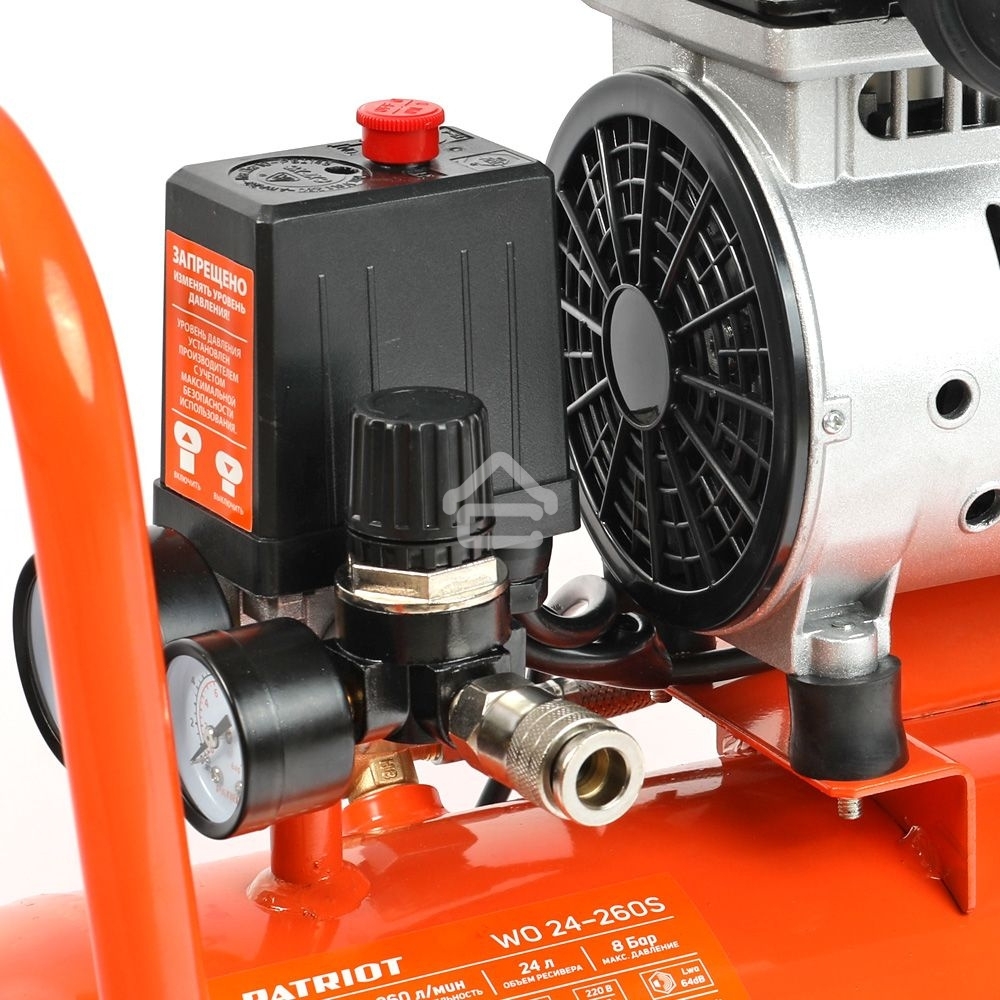 Компрессор Patriot поршневой безмасляный WO 24-260S, 260 л/мин, 8 бар, 1500 Вт, 24 л, быстросъемный 1/4