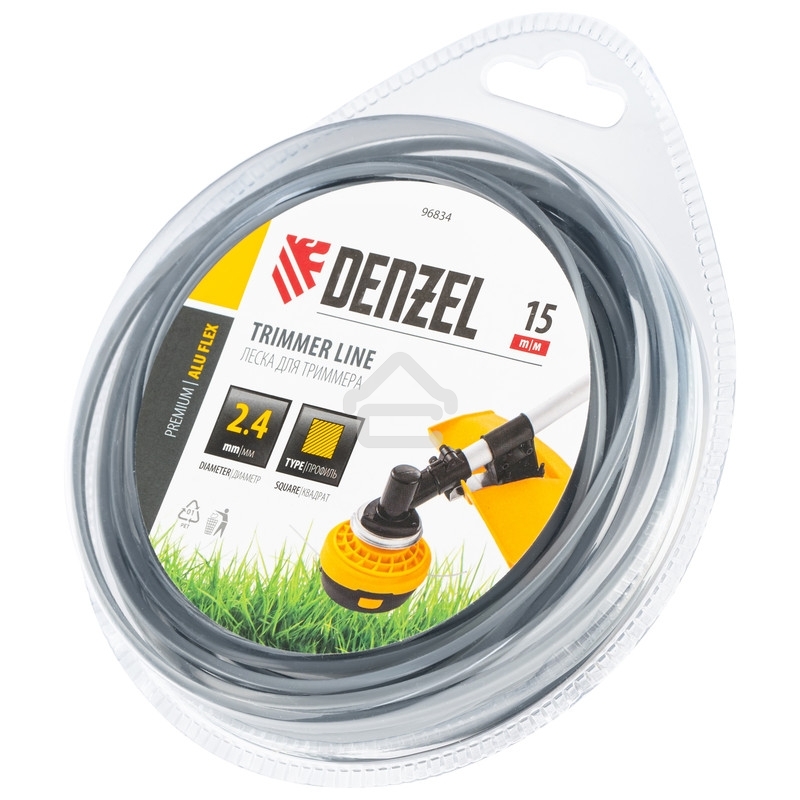 Леска для триммера Denzel армированная алюминием квадратная, 2,4мм х 15м, блистер ALUFLEX