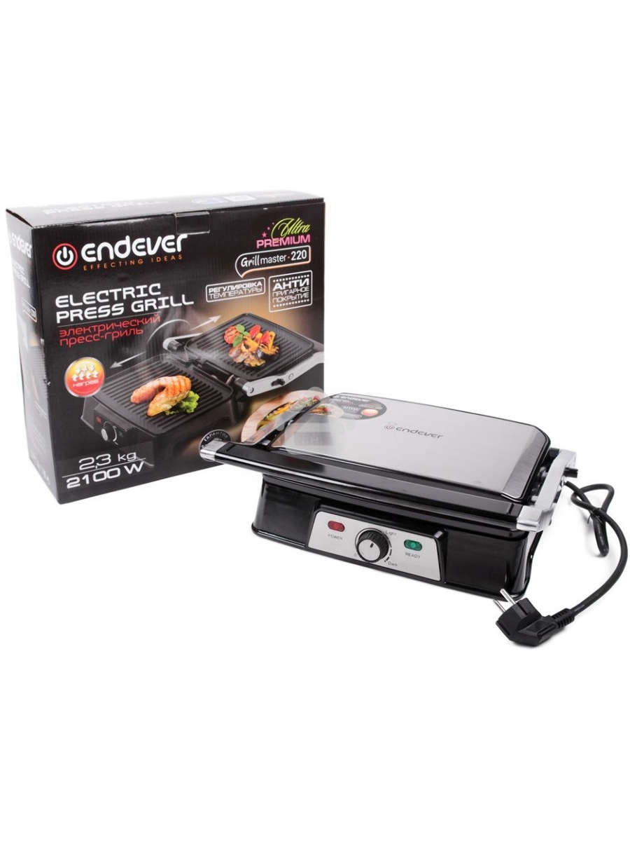 Электрический пресс-гриль Endever Grillmaster 220, серебристый/черный