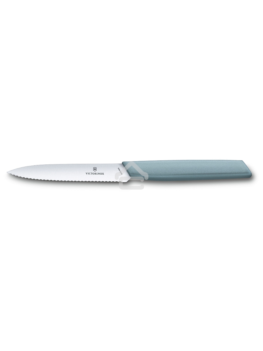 Нож кухонный Victorinox Swiss Modern (6.9006.10W21) стальной разделочный лезв.100мм серрейт. заточка серый