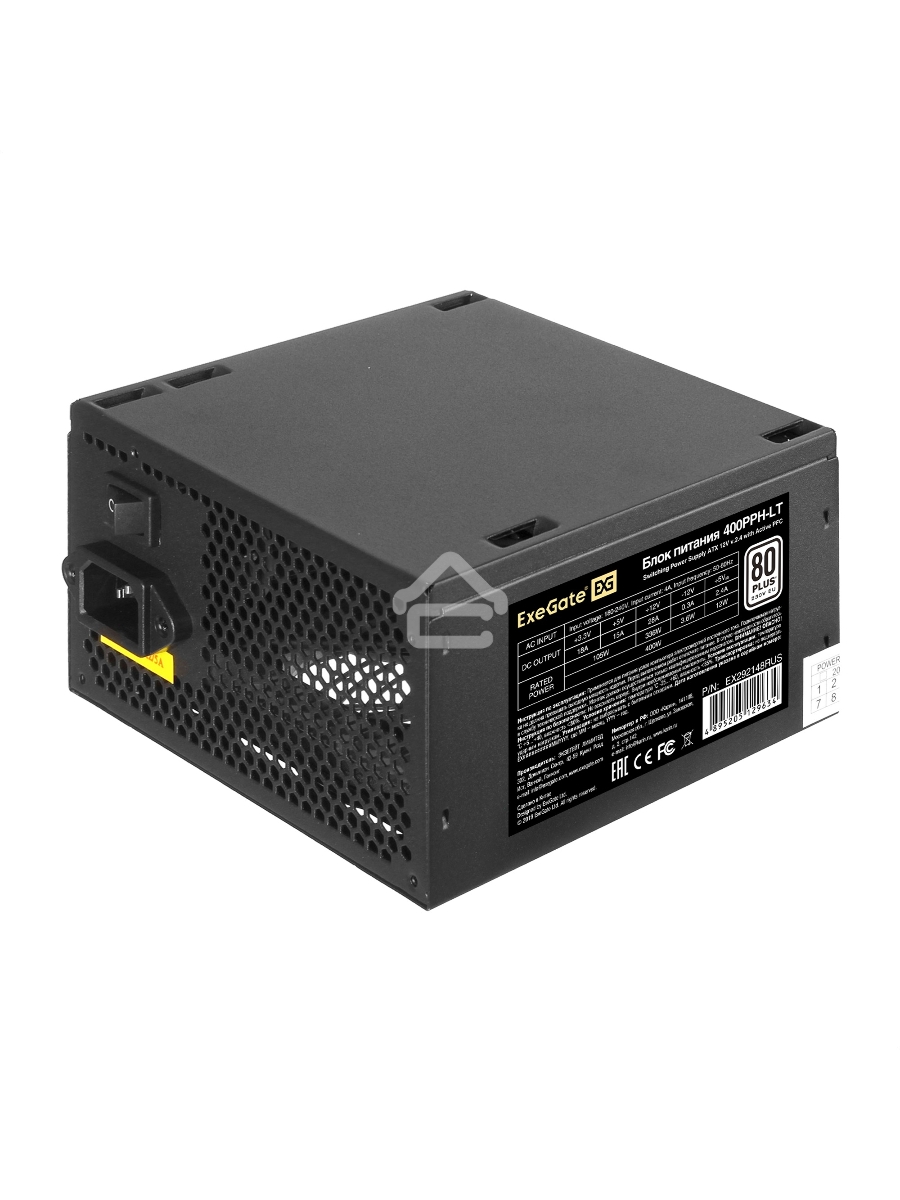 Блок питания ExeGate 400PPH-LT (EX292148RUS-OEM), 400Вт, 80 PLUS, 120мм, черный