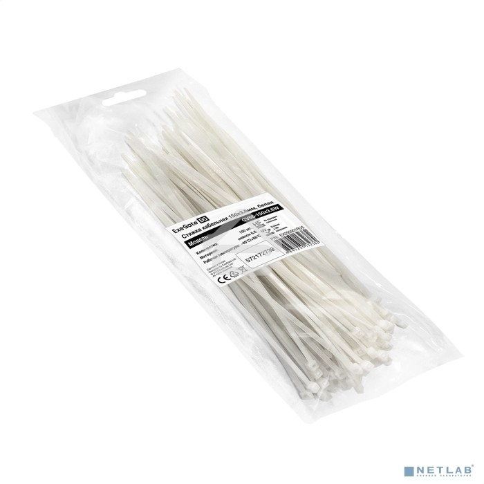 Стяжка (хомут) нейлоновая ExeGate CV66-150x3.6W (нейлон 6.6, 150x3.6 мм, неоткрывающаяся, halogen free, -40°C - +85°C, белая, 100 шт)