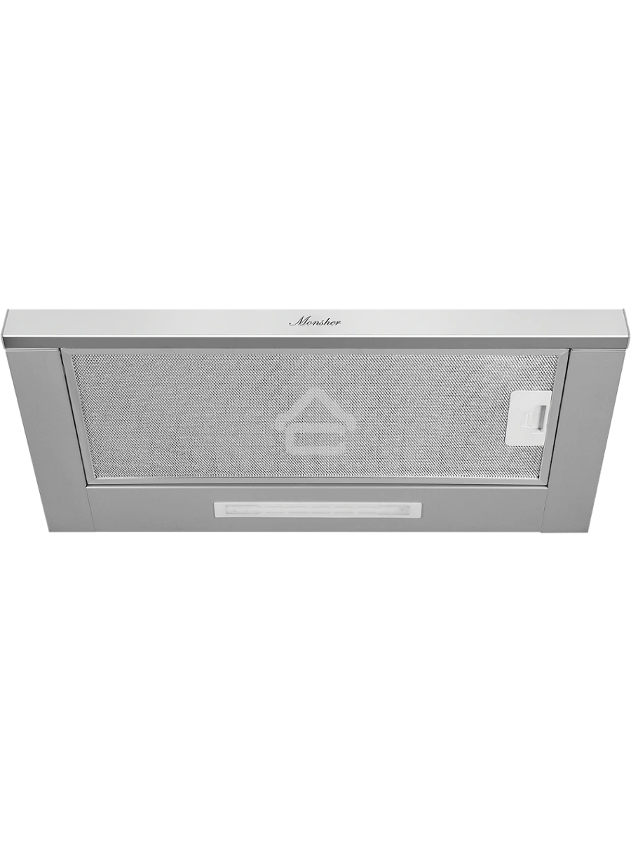 Встраиваемая вытяжка MONSHER LAUTREC 60 Acier, ширина 60 см, отвод/рециркуляция, 550 м3/час, механическое управление, 3 скорости, светодиодное освещение 1х2 Вт, металлические жироулавливающие фильтры, угольный фильтр KFY (опция), цвет стальной